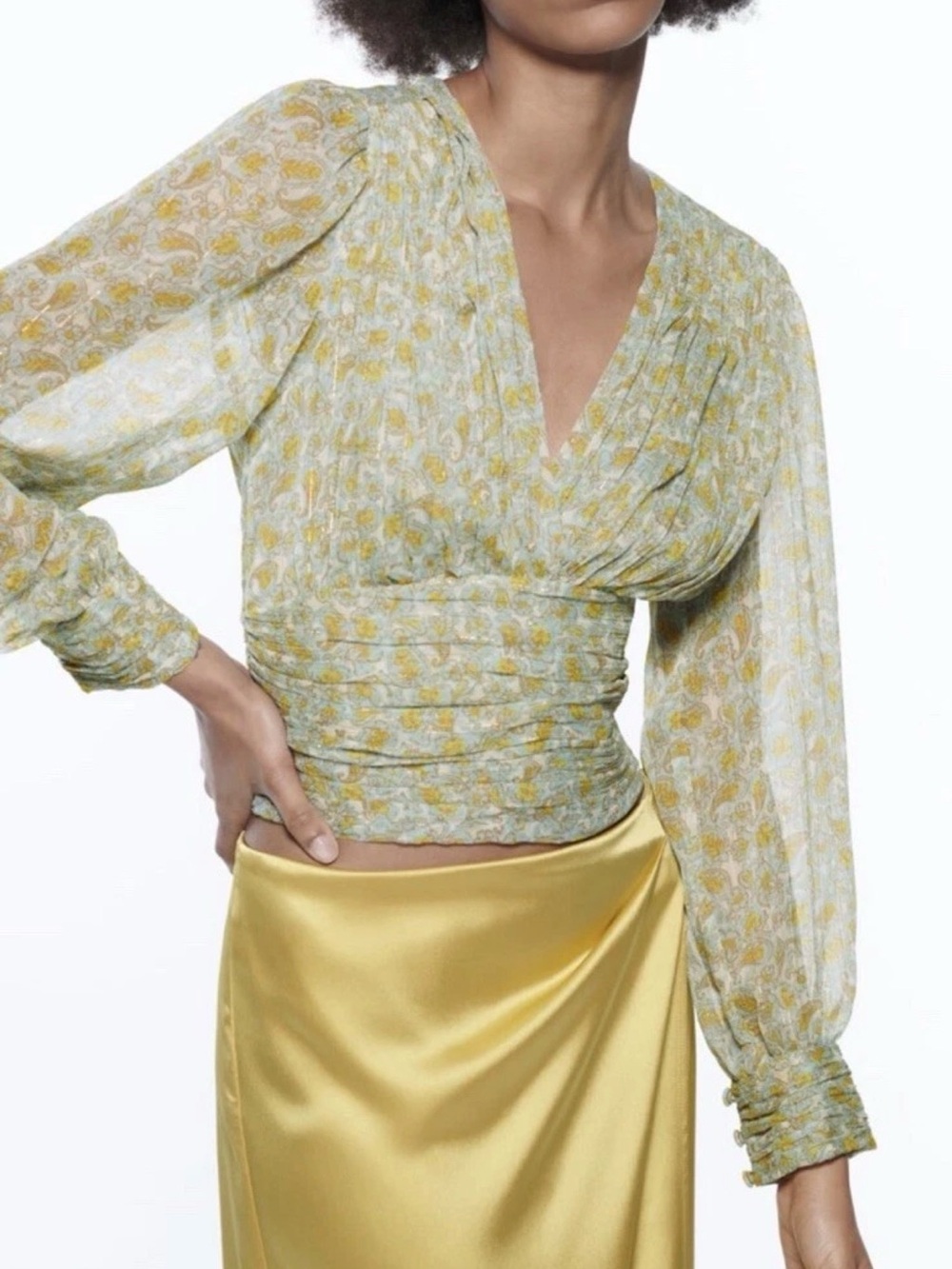 Zara Yellow & Blue Paisley Long Sleeve Top - Picture 4 of 4